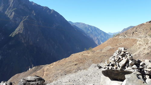 Scenic view of mountains against clear sky