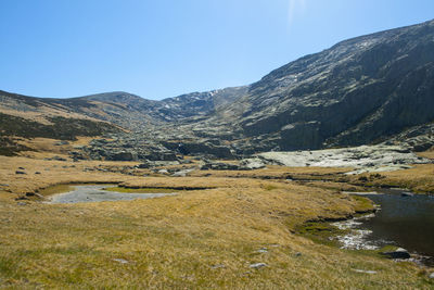 Scenic view of mountains against clear sky