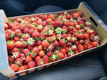 High angle view of fruits in box