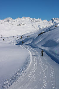 Winter scene at the snowy ski resort of alpe d'huez in isere in france