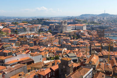 High angle view of townscape against sky