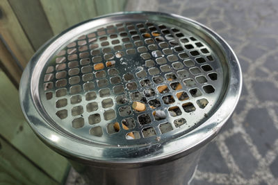 High angle view of cigarette in container