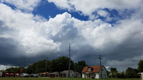 Panoramic view of storm clouds over residential district