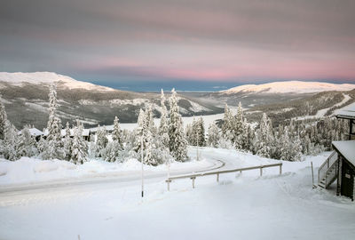 Scenic view of snow covered landscape against sky