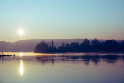 Scenic view of lake against sky during sunset