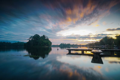 Scenic view of lake against sky during sunset