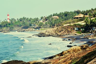 Scenic view of beach against clear sky