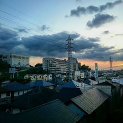 Buildings against cloudy sky