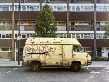 Vintage van on street in city