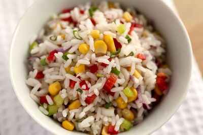 High angle view of salad in bowl