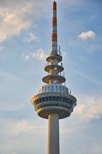 Low angle view of tower on building against sky