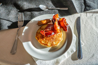 High angle view of breakfast in plate