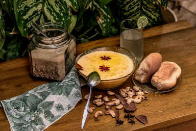 High angle view of food on table