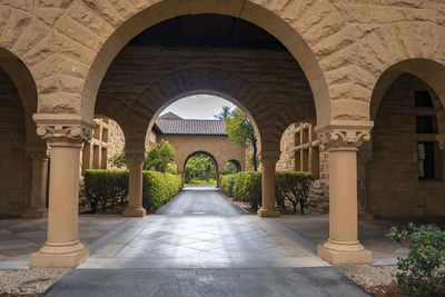 Diminishing perspective of empty archway at stanford university
