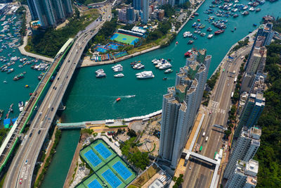 High angle view of city