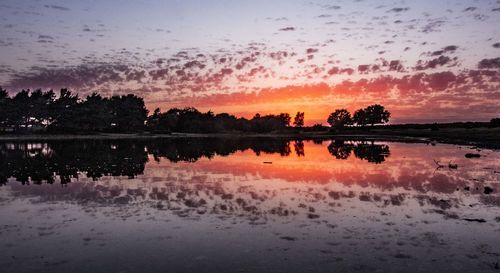 Scenic view of lake against sky during sunset