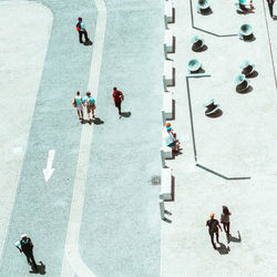 High angle view of people in city