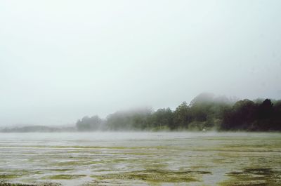 Scenic view of landscape during foggy weather