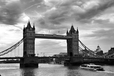 View of suspension bridge over river