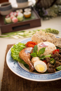 Close-up of food in plate on table