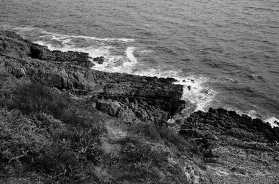 High angle view of bracelet bay coastline