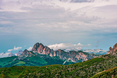 Red mountains in the dolomites, italy.