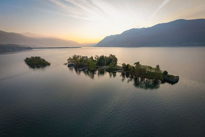 Scenic view of lake against sky during sunset