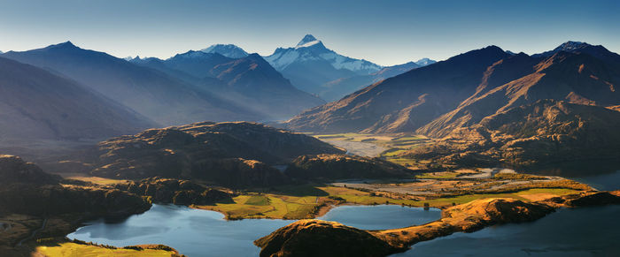 Scenic view of snowcapped mountains against sky during winter