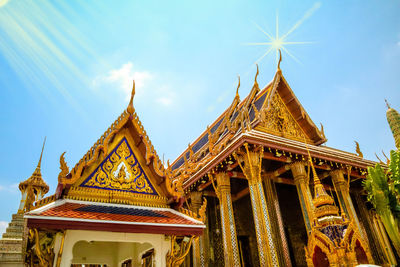 Low angle view of temple building against sky