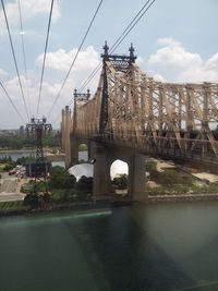 Suspension bridge over river