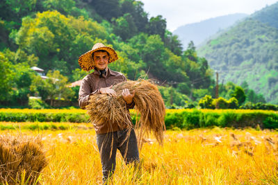 Portrait of a boy in rice field