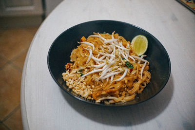 High angle view of food in plate