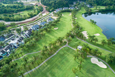 High angle view of golf course