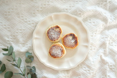 High angle view of dessert on table