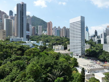 Low angle view of skyscrapers against sky