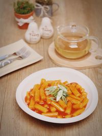 Close-up of food served on table