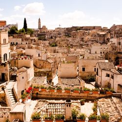 High angle shot of townscape against sky