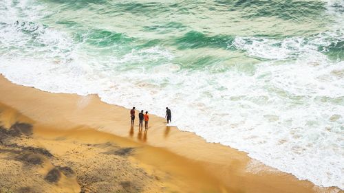 High angle view of people on beach