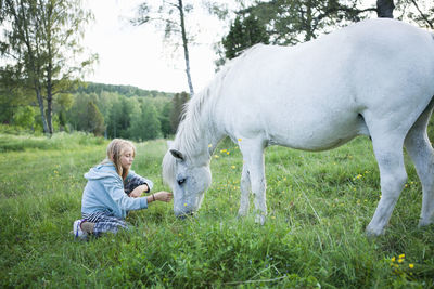 Girl with white horse