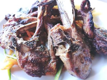 Close-up of roasted meat in plate