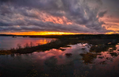 Scenic view of lake against sky during sunset