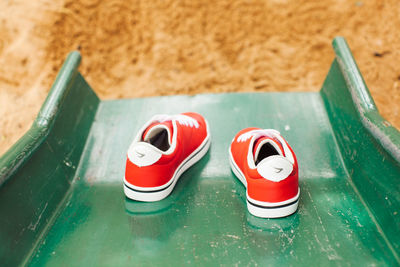 High angle view of toy on table