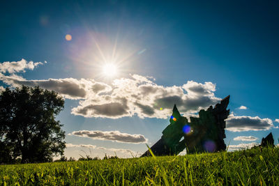 Scenic view of field against sky on sunny day