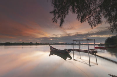 Scenic view of lake against sky during sunset