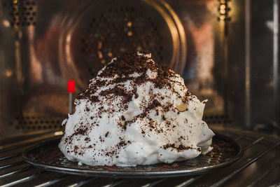 Close-up of chocolate cake in plate