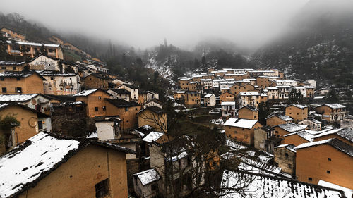 High angle view of houses during winter