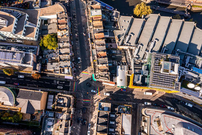 Aerial view of the camden lock market in london, united kingdom.