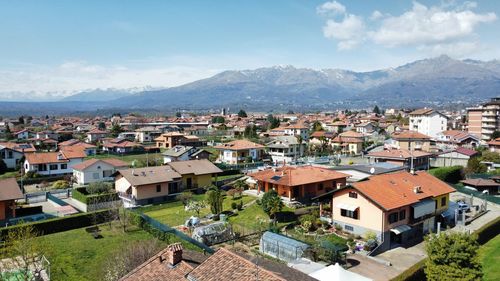 High angle view of townscape against sky