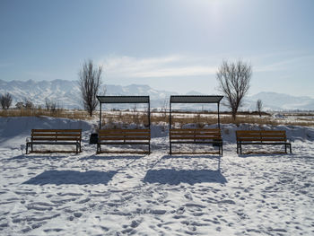 Steppe landscape surrounding burana tower during winter in kyrgyzstan