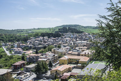 High angle view of townscape against sky